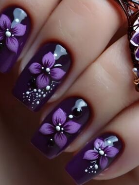 Purple Floral Press-On Nails